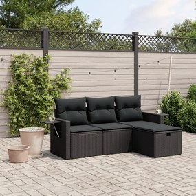 vidaXL 4 pcs conjunto de sofás para jardim c/ almofadões vime PE preto