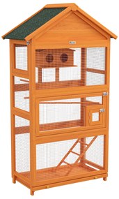 Pawhut Gaiola para Pássaros em Madeira Gaiola para Papagaio Área de Jogos Telhado de Asfalto Impermeável 92x52x171 cm Laranja | Aosom Portugal