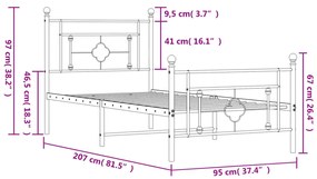 Estrutura de cama com cabeceira e pés 90x200 cm metal branco