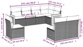 8 pcs conjunto de sofás p/ jardim com almofadões vime PE bege