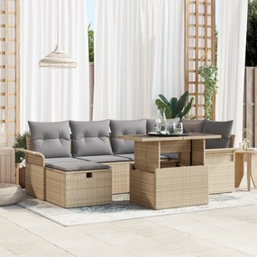 Conjunto de Sofá de Jardim vidaXL com Almofadas Bege Vime PE de 7 Peça