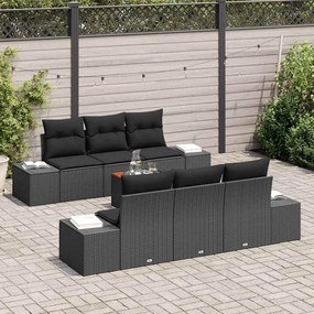 vidaXL Conjunto de Sofá de Jardim 7 pcs Preto vime PE