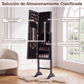 Armário Organizador de Joias de Pé, 35 x 34 x 154 cm, Espelho de Corpo Inteiro, Preto