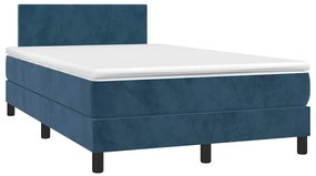 Cama box spring colchão LED 120x190cm couro artif. azul-escuro
