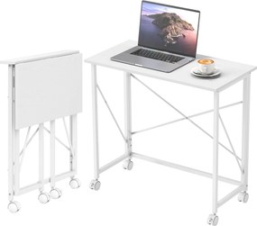 Secretária dobrável com mesa para computador de 80 x 40 cm com rodas, para escritório em casa, quarto e espaços pequenos, branca