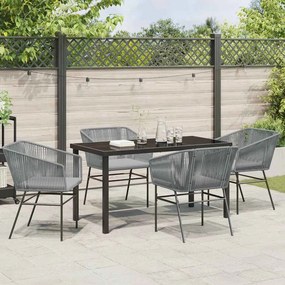 Conjunto de Jantar de Jardim 5 Peças com Almofadas Cinza em Polirattan