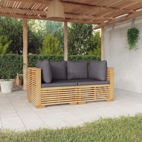 vidaXL Sofás de canto para jardim com almofadões 2 pcs teca maciça