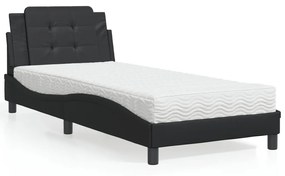 Cama com colchão 90x190 cm couro artificial preto