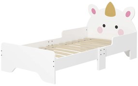 Cama para Crianças de 3-6 Anos 143x74x67 cm Cama Infantil de Madeira em Forma de Unicornio Branco