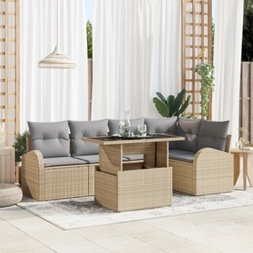 Conjunto de Sofá para Jardim vidaXL 6 Peças com Almofadas Bege Rattan