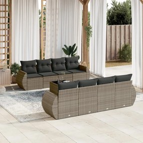 vidaXL 9 pcs conjunto sofás p/ jardim com almofadões vime PE cinzento