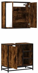 2 pcs conj. móveis casa de banho derivados madeira cor fumado
