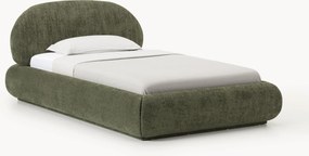 Cama de solteiro estofada em teddy-bouclé com arrumação Alba