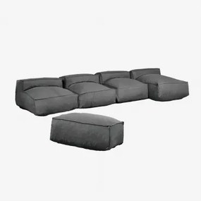 Sofá Modular Chaise Longue De 4 Peças E Puff Para Jardim Dojans Cinza Granito - Sklum