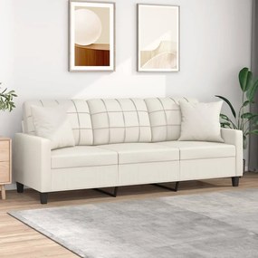 vidaXL Sofá 3 lugares c/ almofadas/almofadões 180cm couro artif. creme