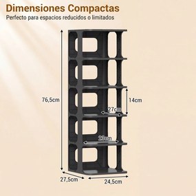 Organizador de sapatos empilhável com 6 níveis em Plastico 27,5 x 24,5 x 76,5 cm, estante estreita vertical, economiza espaço, montagem sem ferramenta