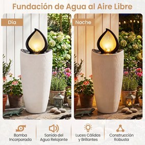 Fonte de jardim decorativa 34,5 x 34,5 x 92 cm em resina com 4 luzes LED quentes e cabo de 5 m para exterior (pátio, corredor), preto + cinzento