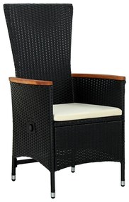 3 pcs conjunto de jantar para jardim com almofadões preto