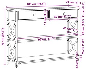 Mesa de Consola vidaXL Madeira Antiga 100x28x75 cm Madeira de Engenhar
