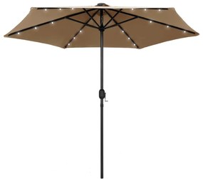 vidaXL Guarda-sol c/ luzes LED/poste alumínio 270 cm cinza-acastanhado