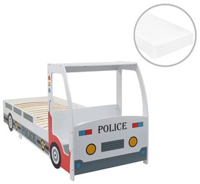 Cama carro da policia infantil com colchão de memória 90x200 cm