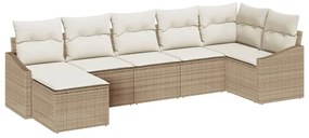 Conjunto de Jantar de Jardim com 7 Peças e Almofadas Bejas em Rattan