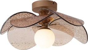 Candeeiro de Teto de Design Bronze Escuro com Vidro Canelado Âmbar - Kemner