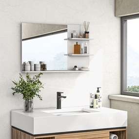 Espelho de Casa de Banho de Parede com 2 Prateleiras Laterais e Prateleira Inferior 75x10x48 cm Branco