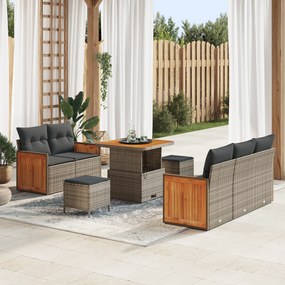 vidaXL Conjunto de Sofá de Jardim de 8 Peças com Almofadas em Cinza Vime Sintético e Acácia