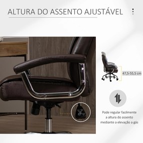 Vinsetto Cadeira de Escritório Ergonômica Cadeira de Escritório Giratória e Basculante com Altura Ajustável Encosto Alto e Apoio para a cabeça Acolchoado Pele Sintética 66x69x113-121cm Marrom