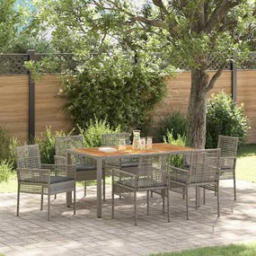 vidaXL Conjunto de Jantar de Jardim com 7 Peças e Almofadas Cinza em Rattan