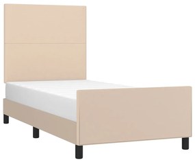 Estrutura cama c/ cabeceira couro artif. 80x200 cm cappuccino