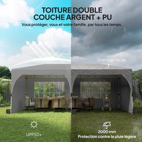 Tenda de jardim 3 x 6 m, tenda pop-up dobrável, com altura ajustável, impermeável, proteção UV50+, cinzenta
