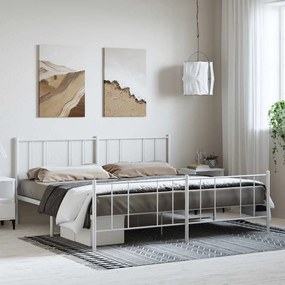 Estrutura de cama com cabeceira e pés 193x203 cm metal branco