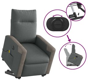Poltrona elétrica elevatória massagens tecido cinzento-escuro
