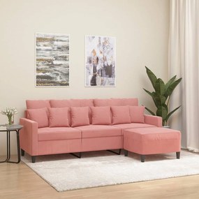 vidaXL Sofá de 3 lugares com apoio de pés 180 cm veludo rosa