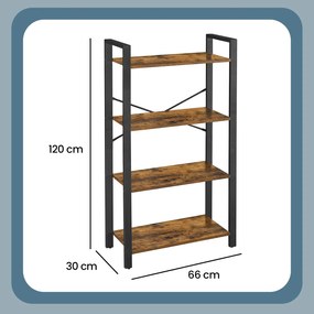 Estante para livros, com 4 prateleiras 30 x 66 x 120 cm castanho-preto