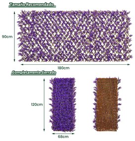 Painel expansível de sebe de hera artificial 180 x 90 cm Tela de privacidade para varanda jardim Eucalipto Roxo