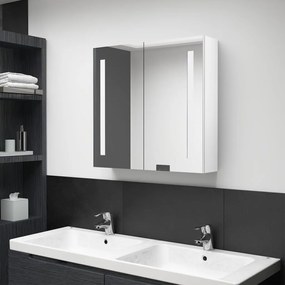 Armário espelhado casa de banho LED 62x14x60cm branco brilhante