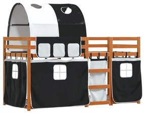 Beliche com cortinas 90x190 cm pinho maciço branco e preto