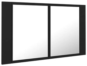 Armário espelhado casa de banho LED 80x12x45 cm acrílico preto