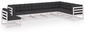 vidaXL 8 pcs conj. lounge de jardim c/ almofadões pinho maciço branco