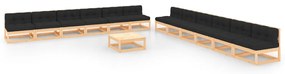 13 pcs conjunto lounge de jardim c/ almofadões pinho maciço