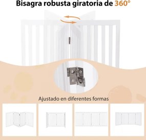 Cerca 4 painéis de madeira dobráveis ​​para animais de estimação 360° Rotating Dog Cerca Barreira Expansível para Porta Corredor Escadas Branco
