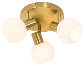 Candeeiro de teto spot dourado com vidro opal 3 luzes ajustável - Anouk