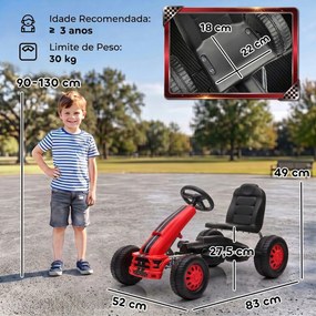 Go-Kart para Crianças +3 Anos com Assento Ajustável, Volante, Travão de Mão, Estrutura em Alumínio e Aço, até 30 kg, Vermelho