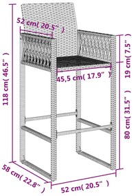 Bancos de bar para jardim 2 pcs vime PE cinzento