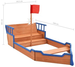 Caixa de areia navio pirata 190x94,5x101 cm madeira de abeto