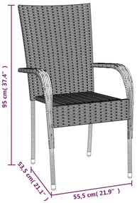 7 pcs conjunto de jantar p/ jardim vime PE cinzento