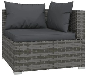 3 pcs conjunto lounge de jardim c/ almofadões vime PE cinzento